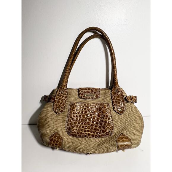 Eric Javits Tan Alligator Leather Woven Squishee Shopper Shoulder Handbag Tote - Picture 7 of 10